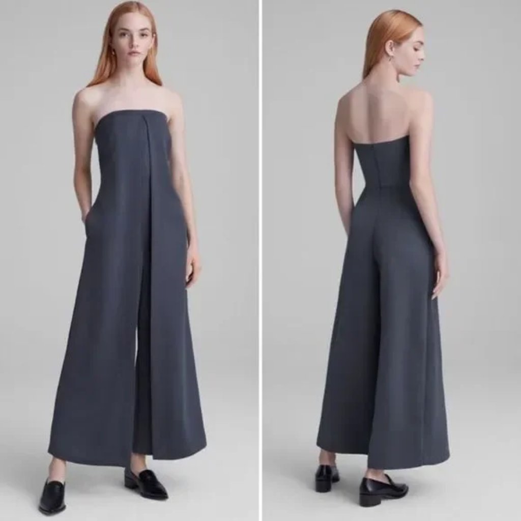 Club Monaco Strapless Satin Jumpsuit Grey 6 Never Worn